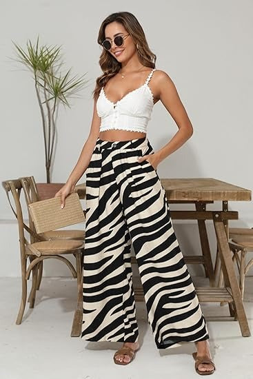 Women Elastic Waist Palazzo Wide Leg Pant