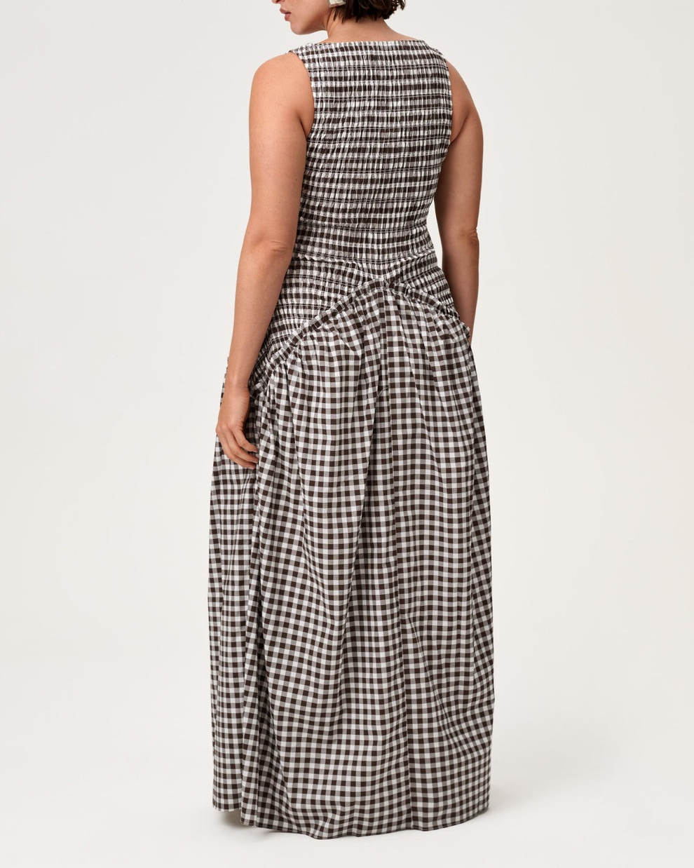Brown Gingham Sleeveless Dress
