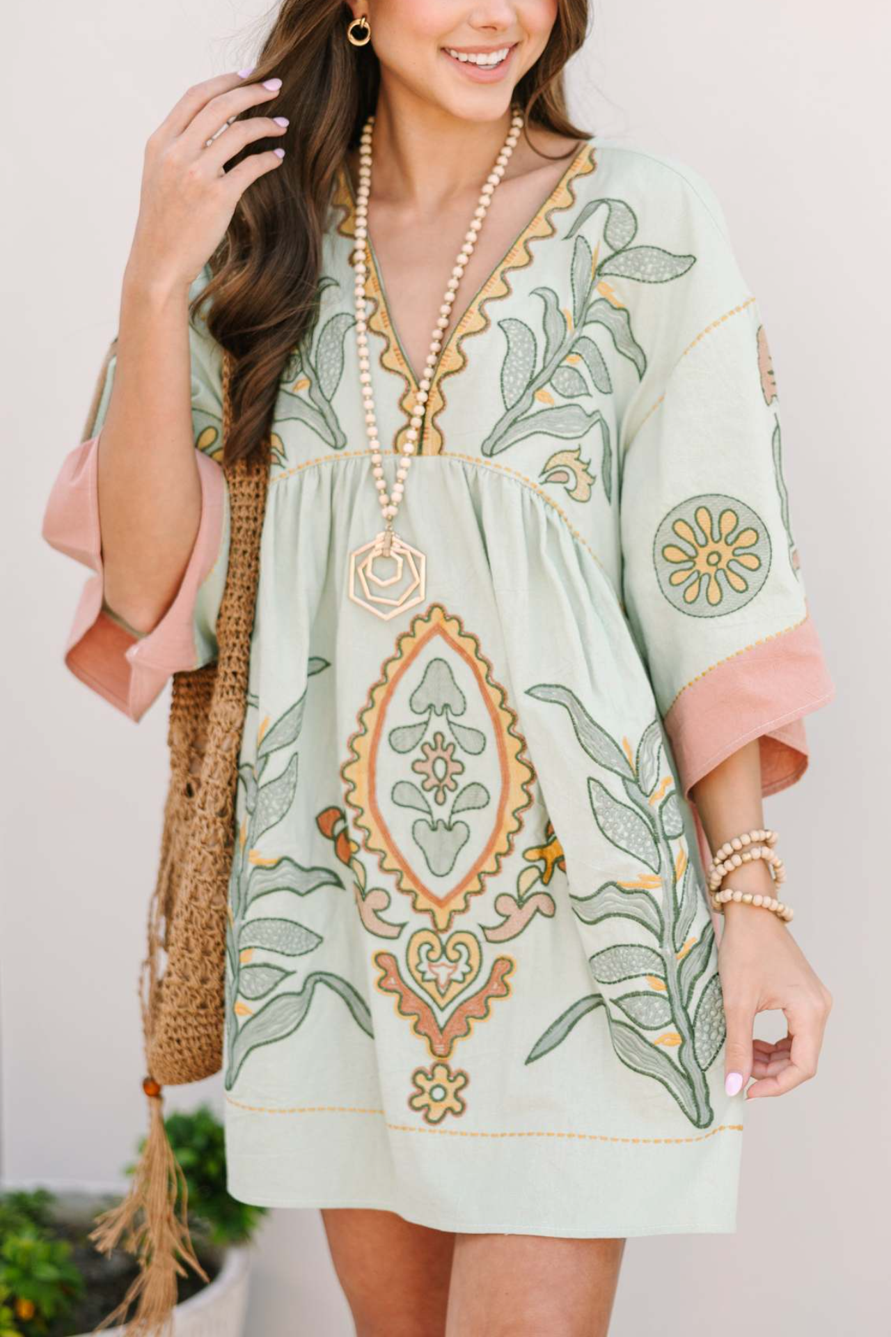 V-neck Bohemian Print Dress