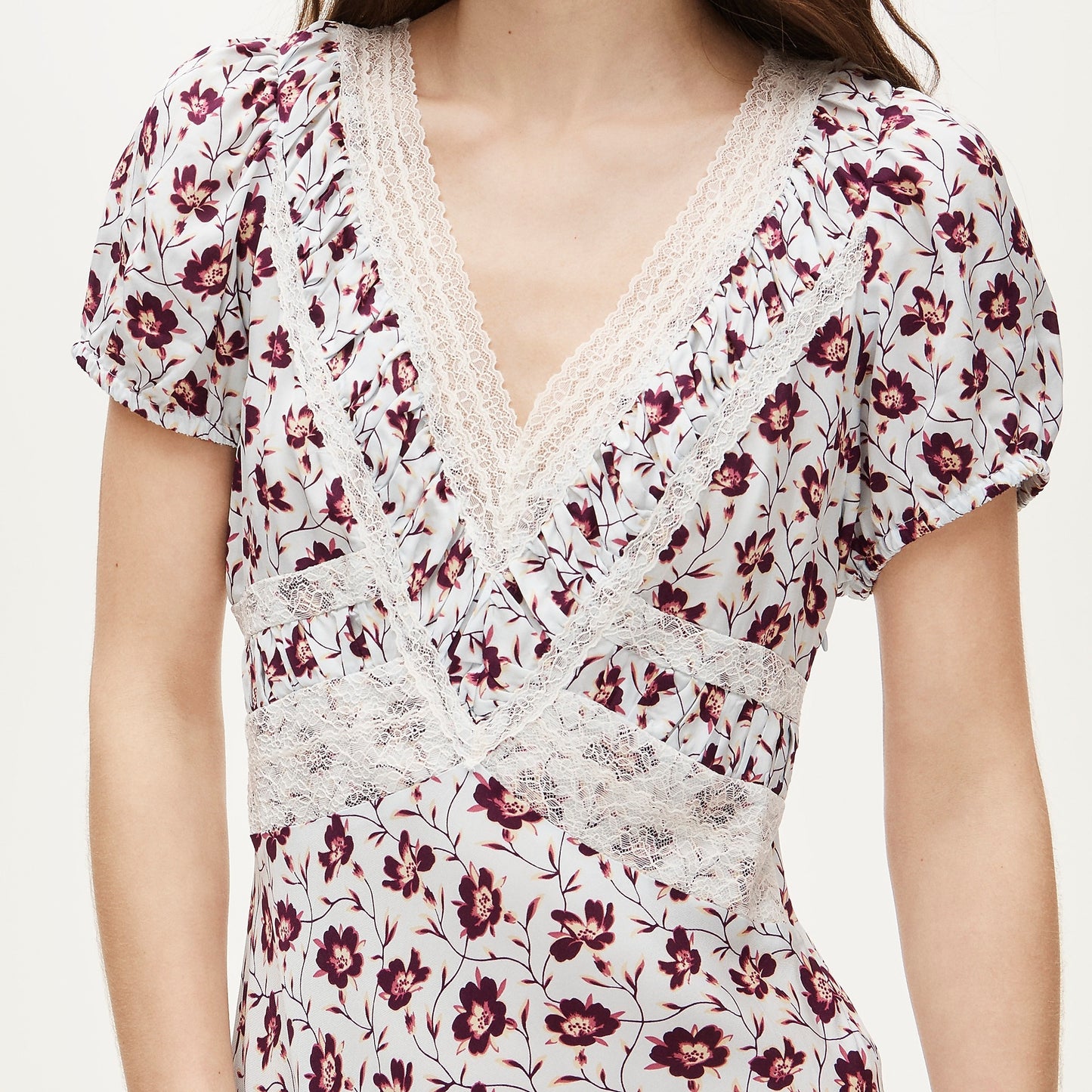 Lace dress in floral-print viscose twill