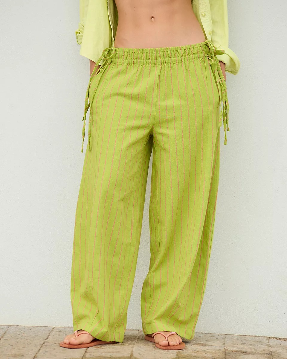 Sun Dazed Cotton-Linen Striped Pants