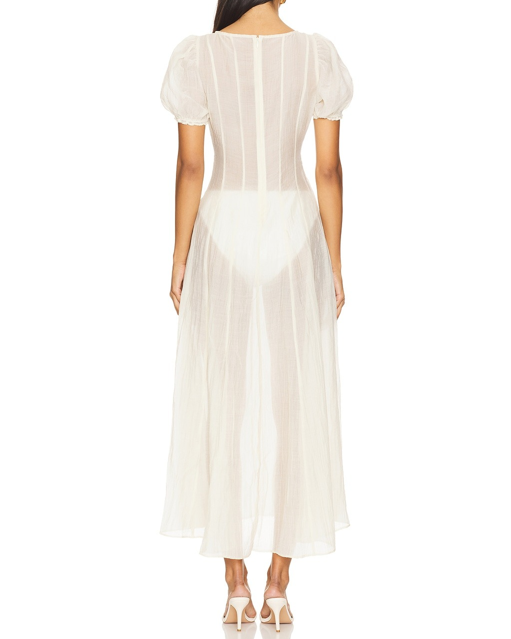 Chiffon Puff Sleeves Midi Dress