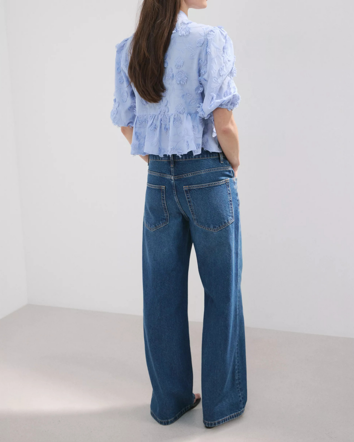 Embroidered Puff-Sleeve Blouse