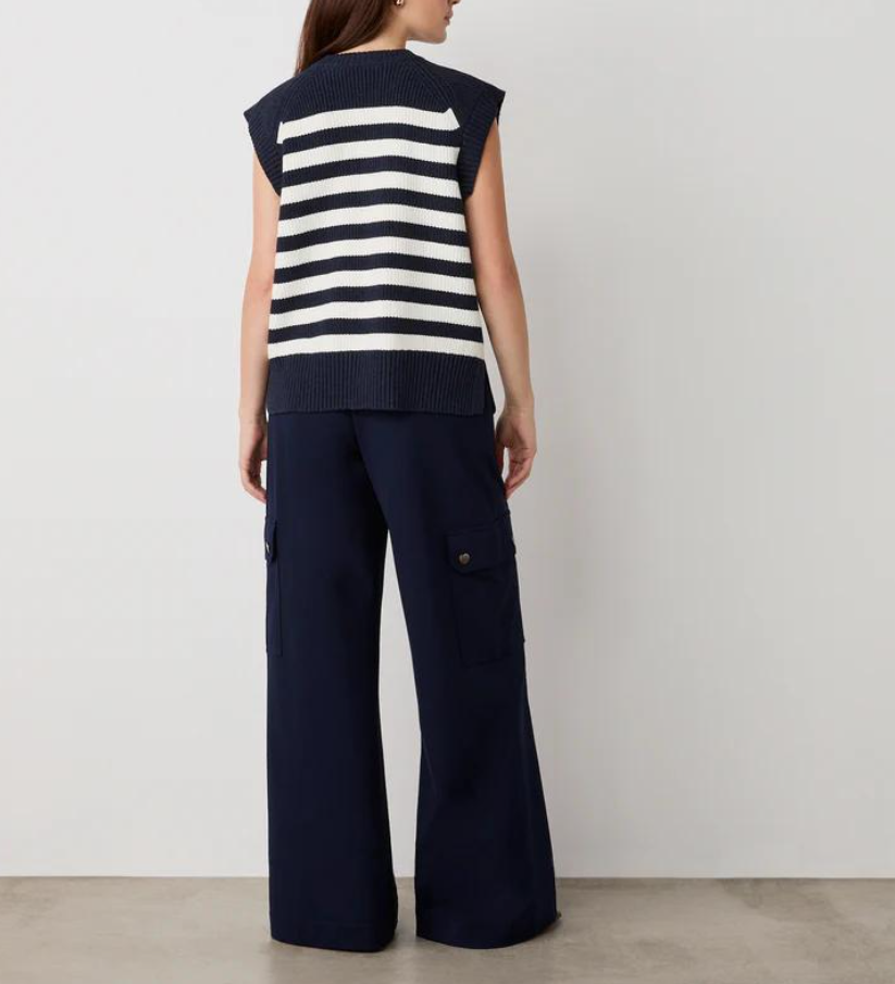 Navy & White Stripe Knit Sweater Vest