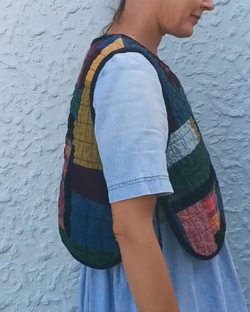 QUILTED VEST - Improv Patchwork with Side Ties