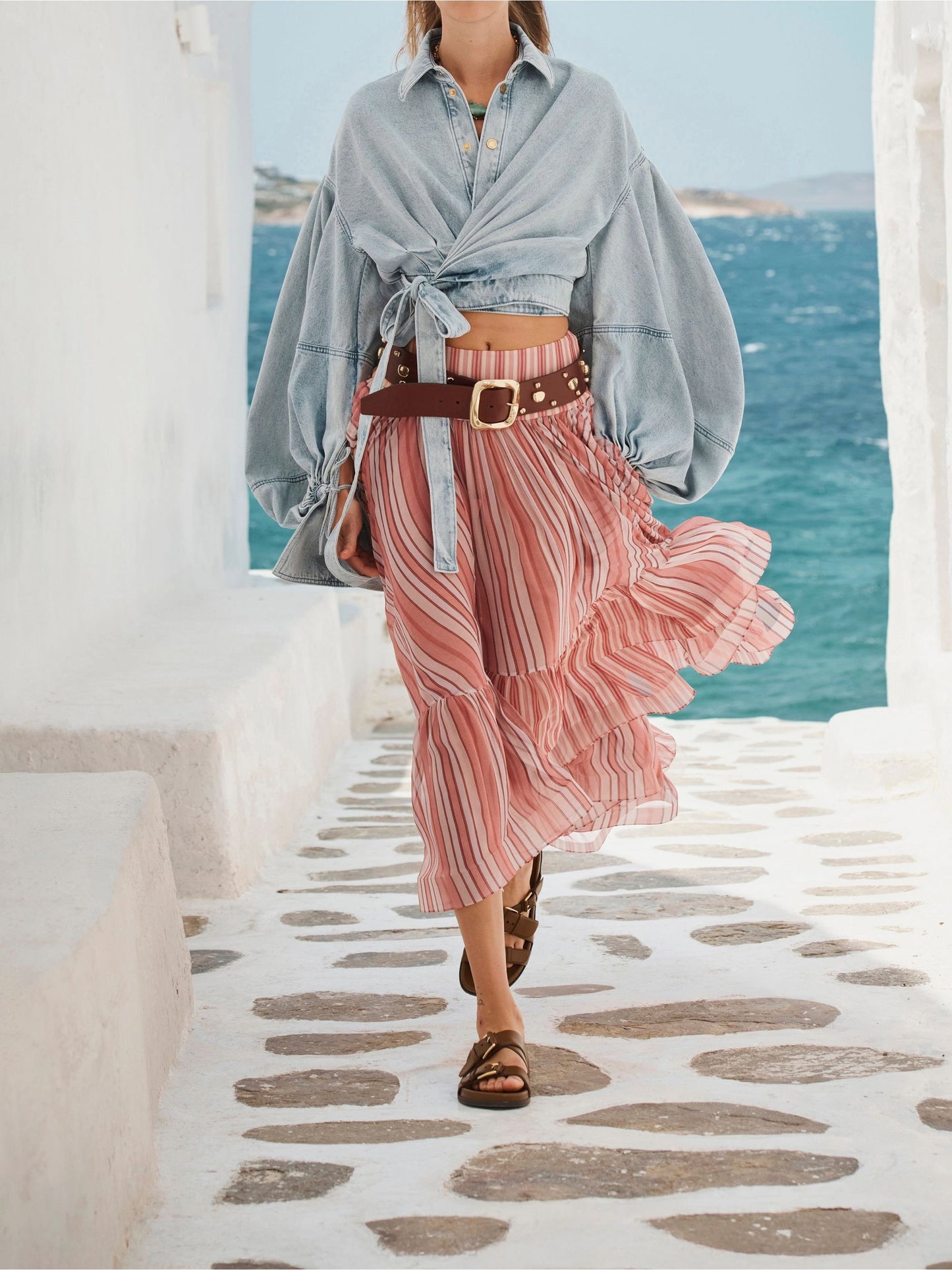 Bohemian Striped Midi Skirt
