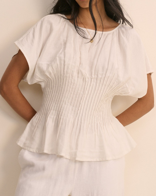 Cream Pintuck Short Sleeve Top