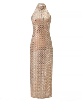 Sparkly Mesh Halter Midi Dress