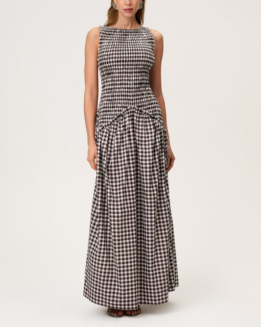 Brown Gingham Sleeveless Dress