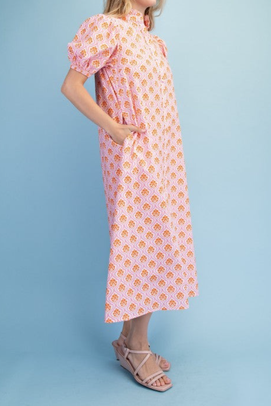 Floral Sunset Pink Midi Dress