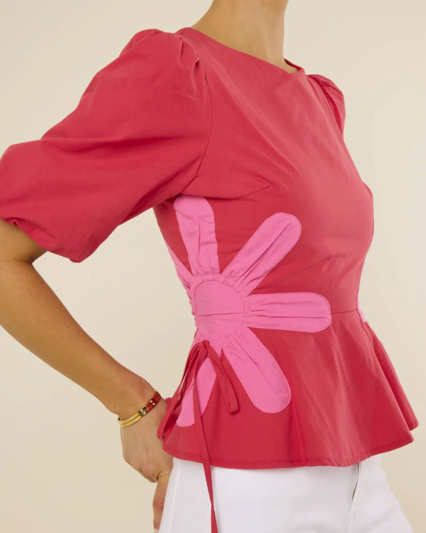 CONTRAST FLORAL SELF-TIES TOP