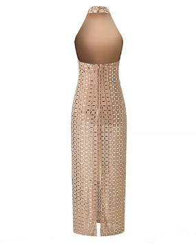 Sparkly Mesh Halter Midi Dress