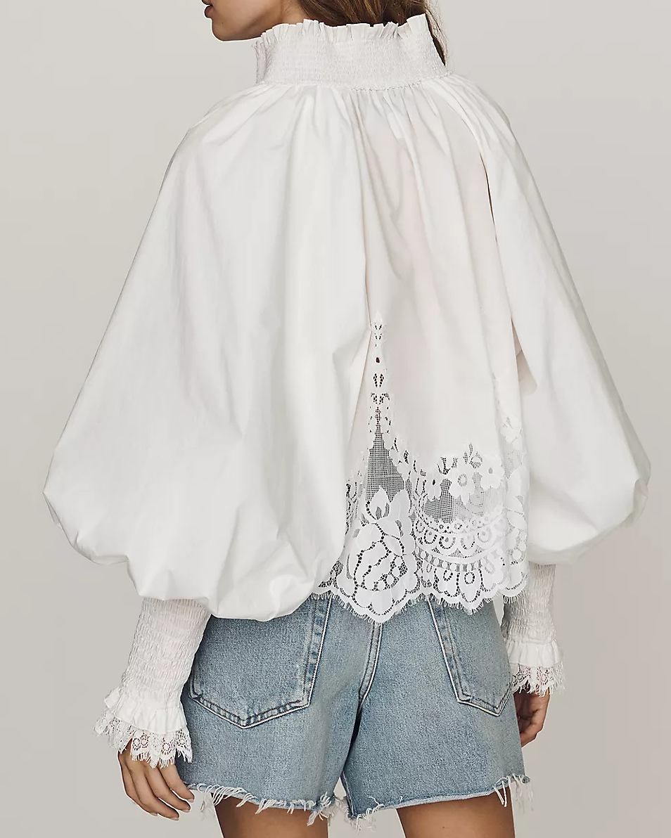 Lace Inset Long-Sleeve Blouse