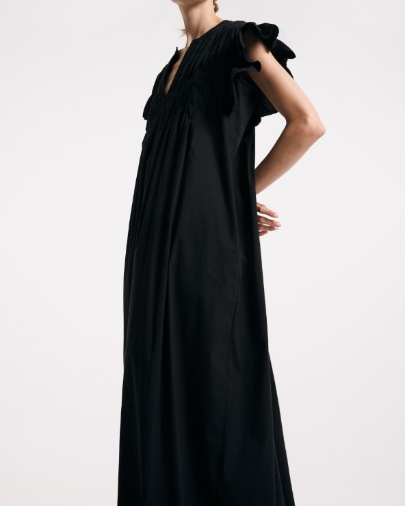 Black Ruffled Sleeves Maxi Dress