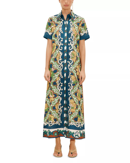 Liana Floral-Print Shirt Midi Dress