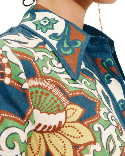 Liana Floral-Print Shirt Midi Dress