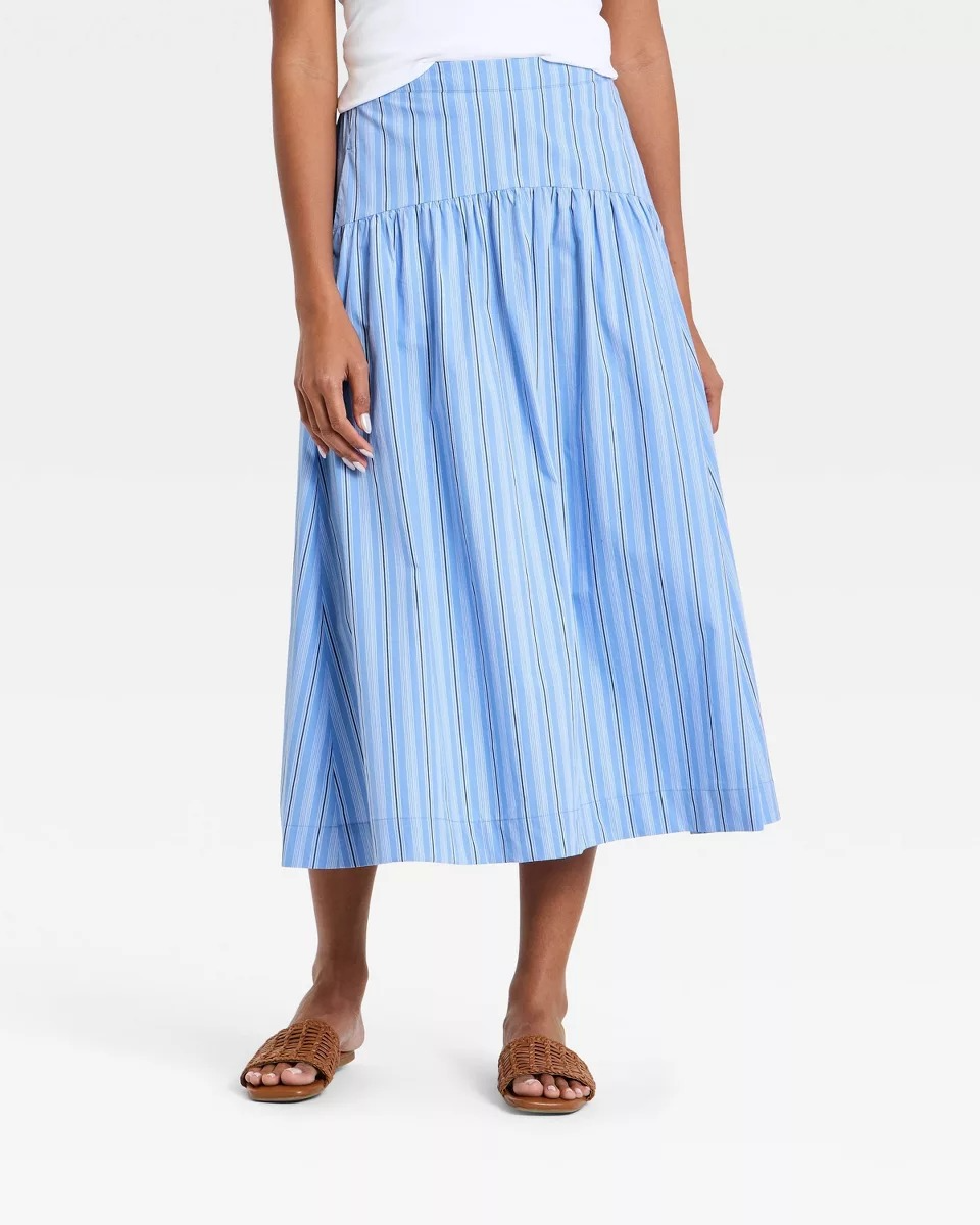 Women's Resort Poplin Drop Waist Midi Skirt