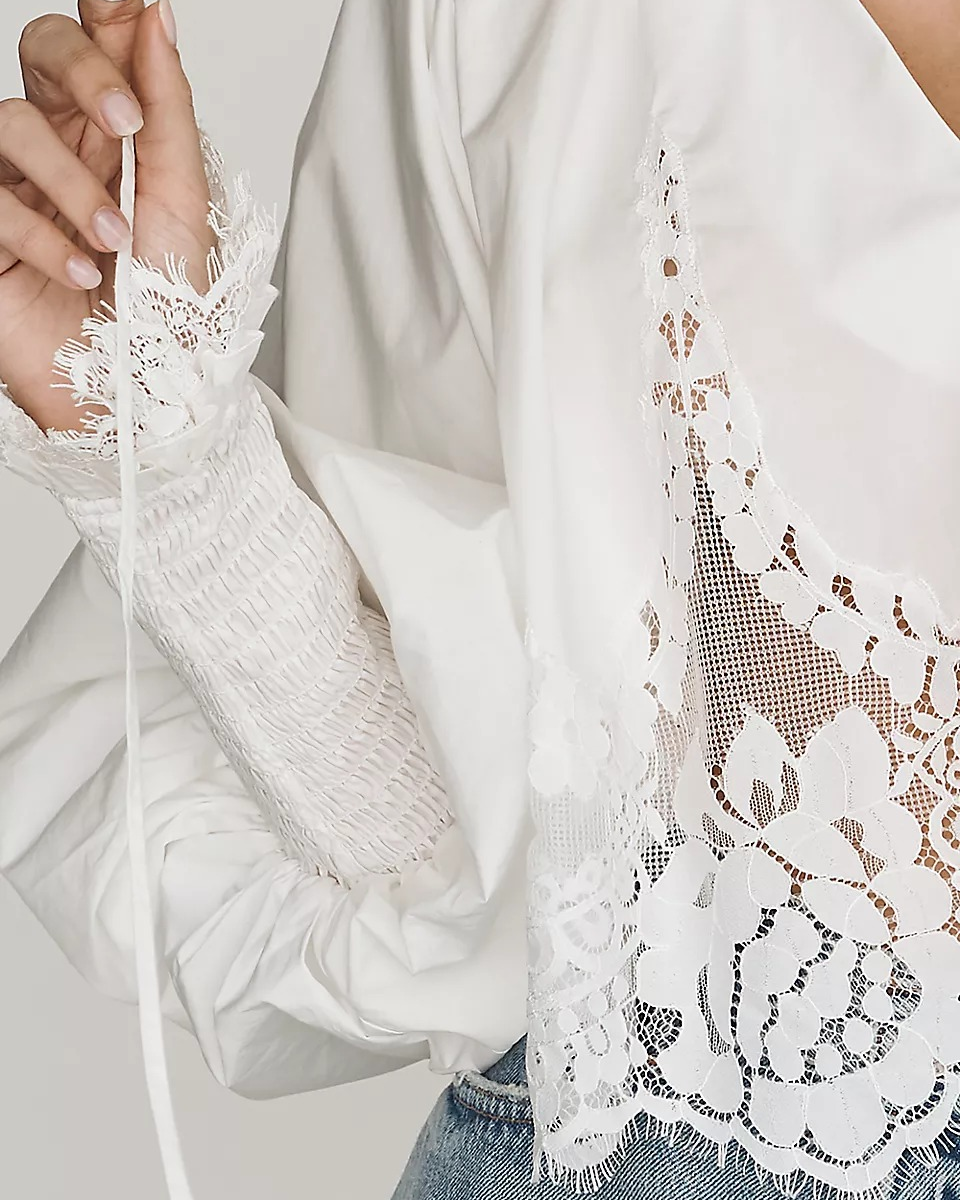 Lace Inset Long-Sleeve Blouse
