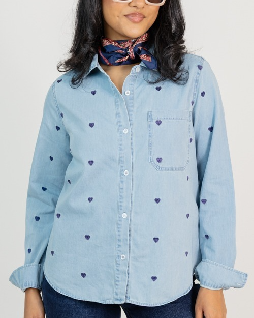 Heart Embroidery Chambray Shirt