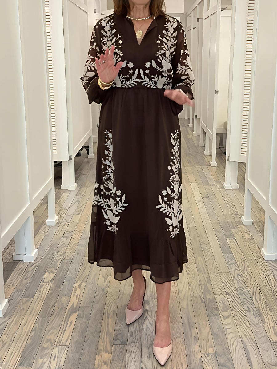 Floral Garland Flounce Maxi Pockets Dress