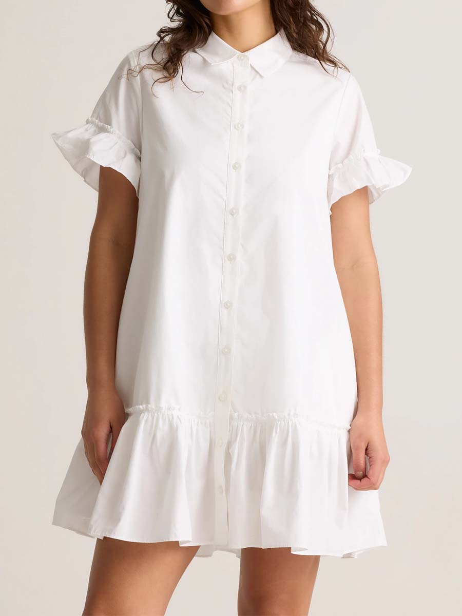 Short Sleeve Ruffle Shirt Dress