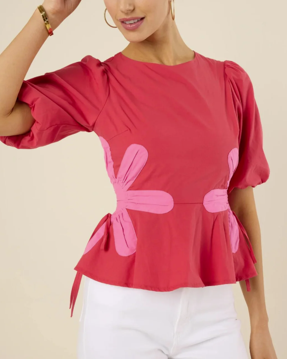 CONTRAST FLORAL SELF-TIES TOP