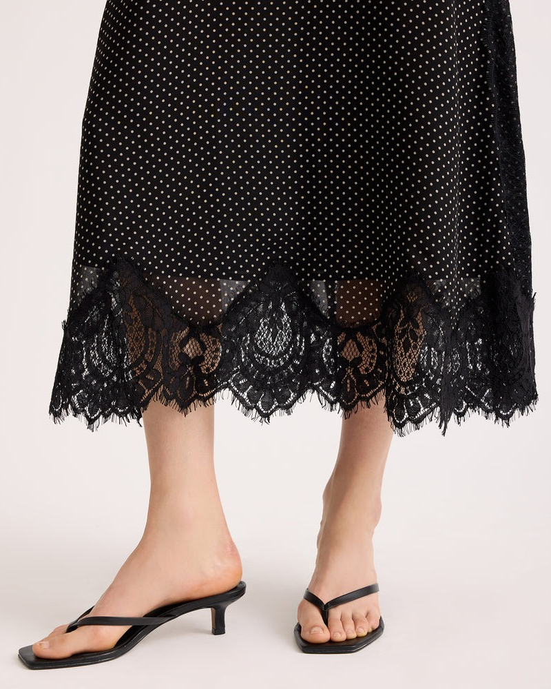 Lace Trim Chiffon Spot Dress