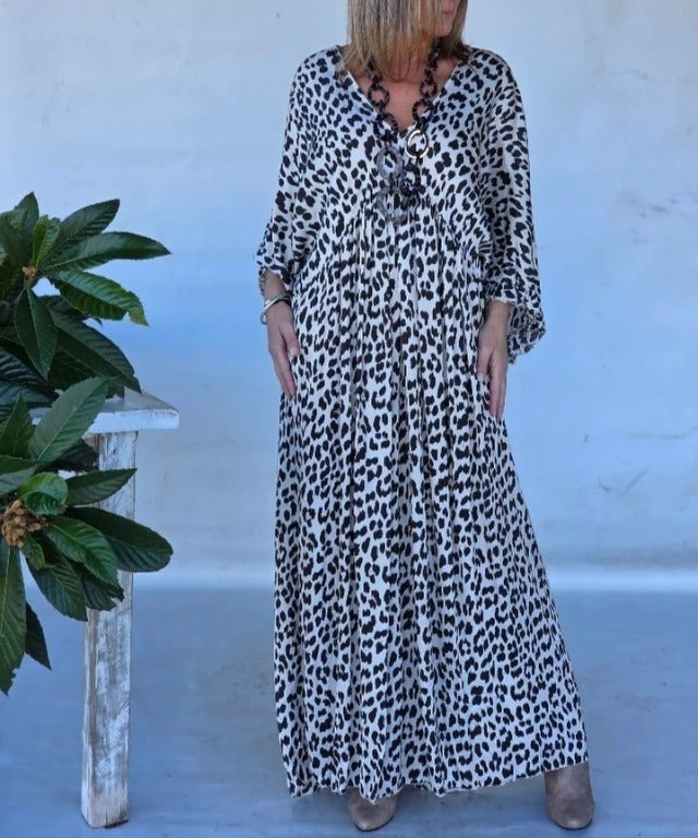 Leopard Print Wide Sleeve Maxi Dress