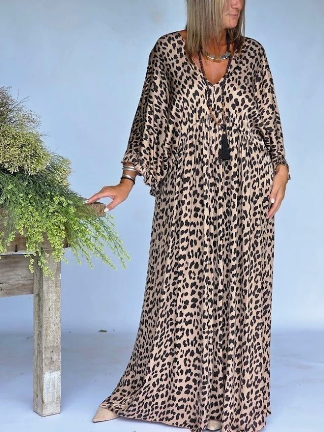 Leopard Print Wide Sleeve Maxi Dress
