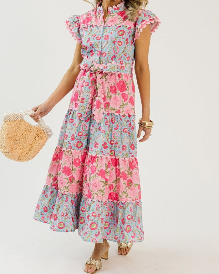 Floral Tiered Button Dress