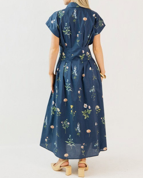 Pleated Floral Midi, Navy Mix