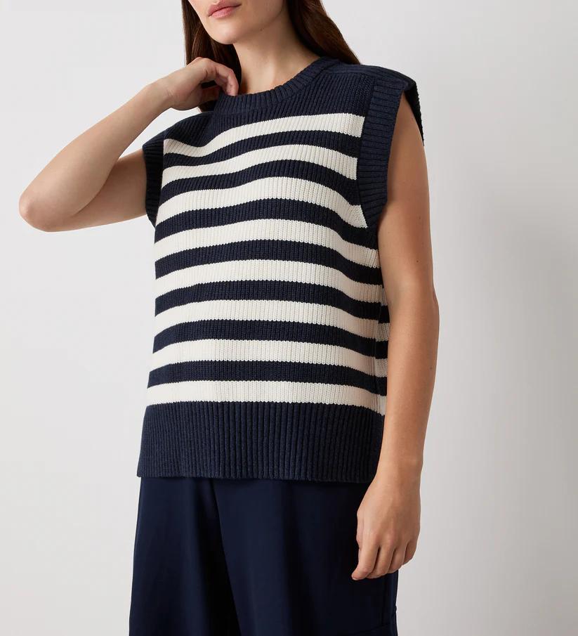 Navy & White Stripe Knit Sweater Vest