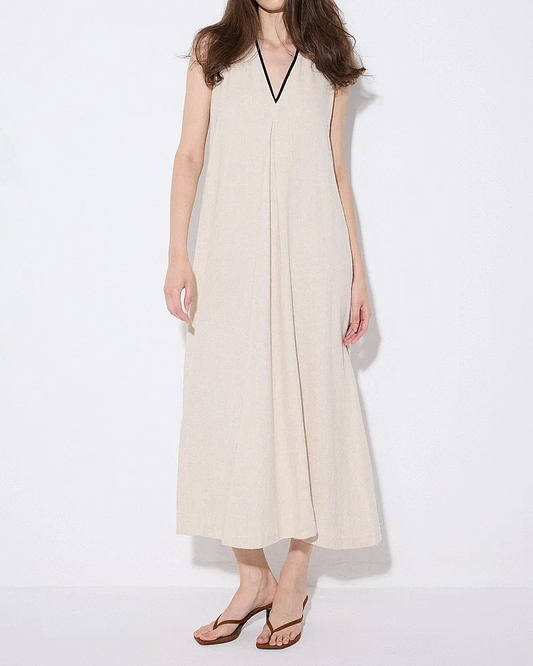 V-Neck Linen Long Dress