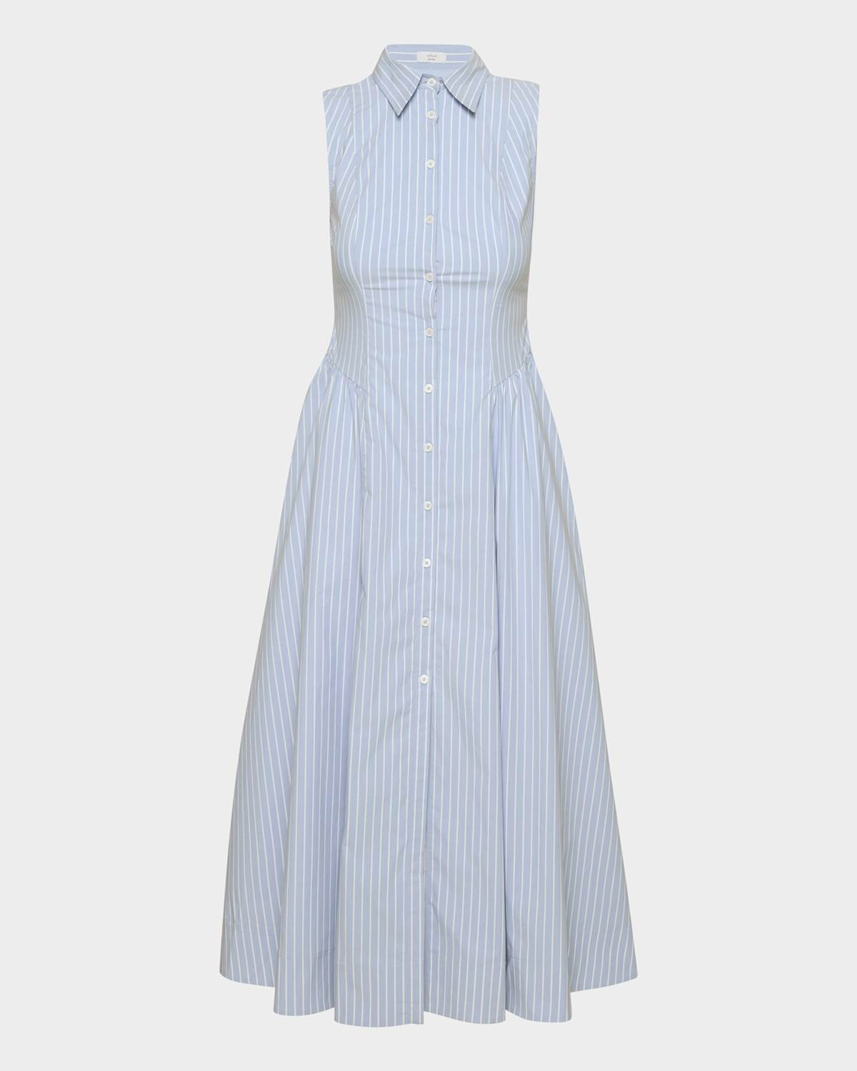 Striped Cotton Poplin Sleeveless Shirt Dress