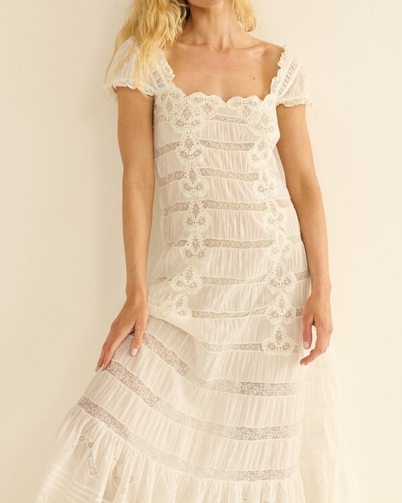 Classic White Lace Midi Dress