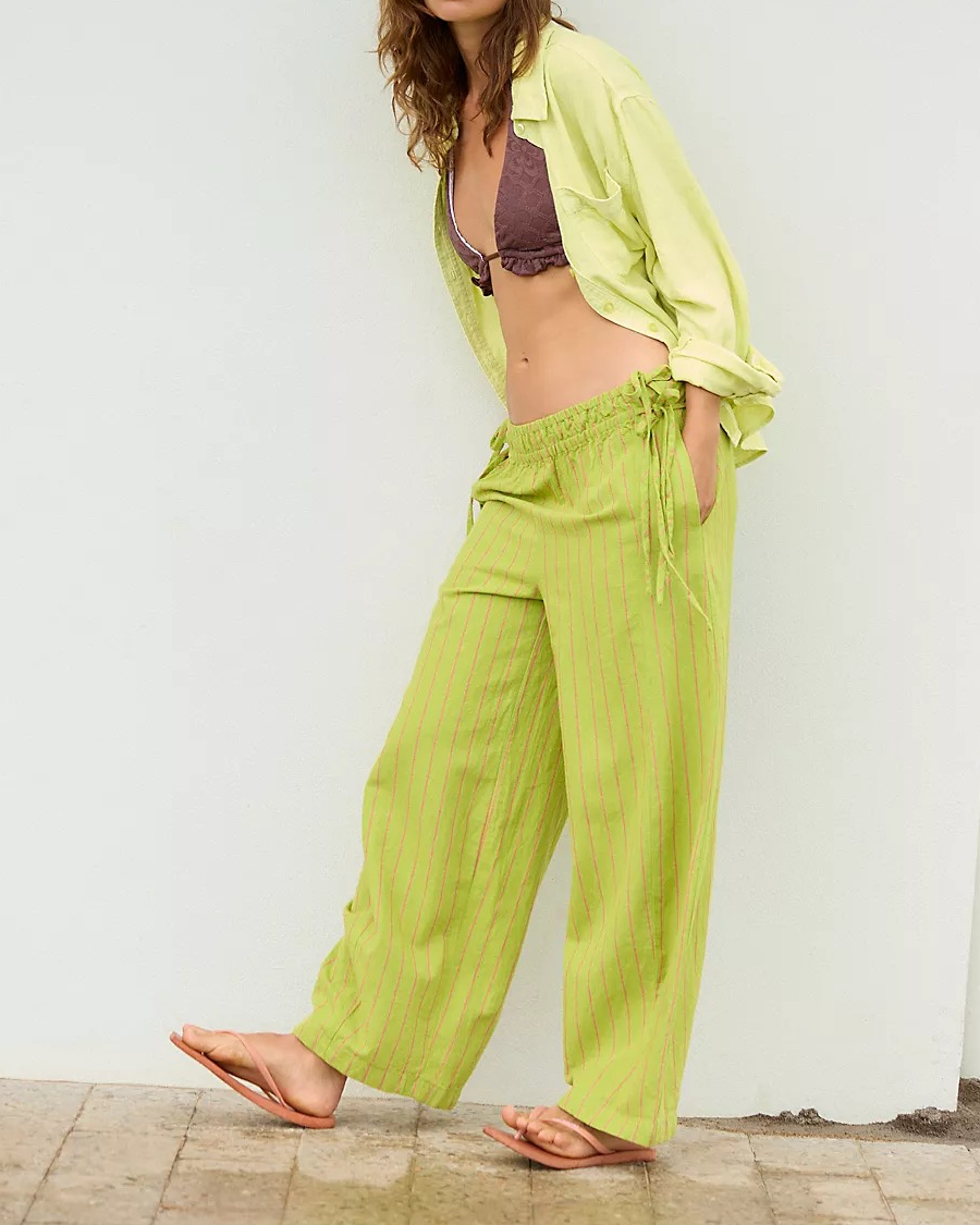 Sun Dazed Cotton-Linen Striped Pants