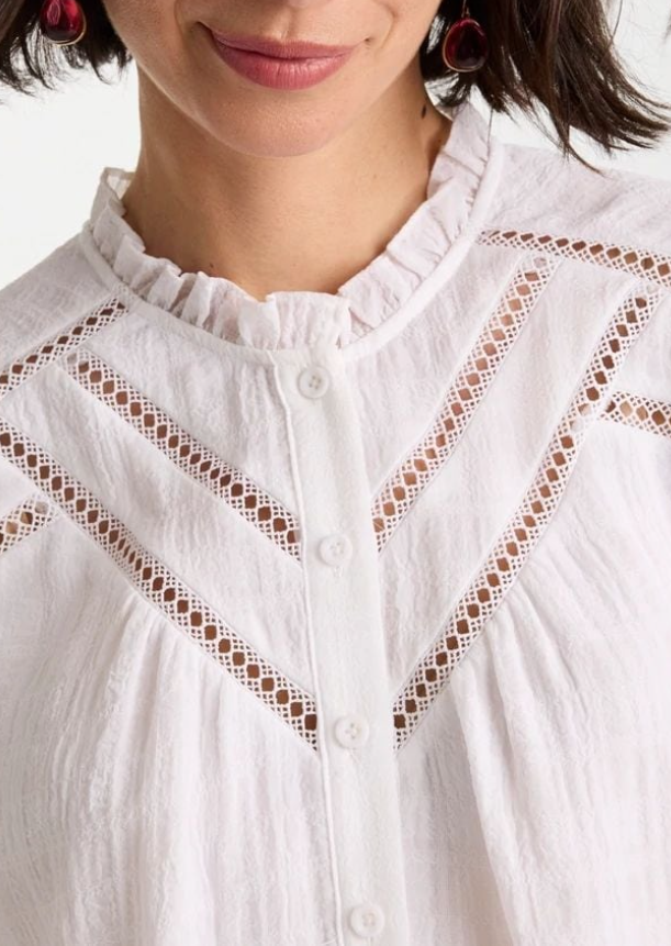 Cutwork Trim Chiffon Blouse