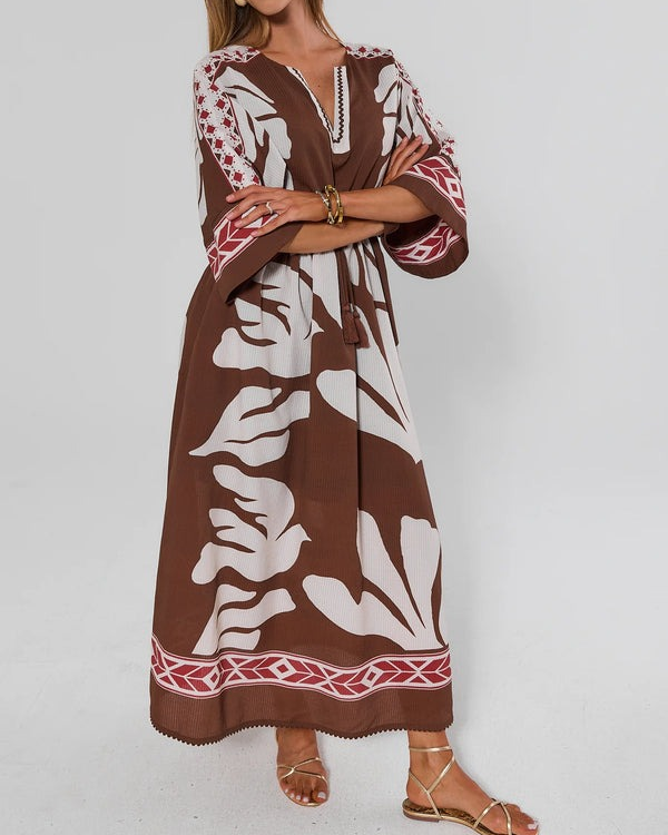 Brown Palm Print Maxi Dress