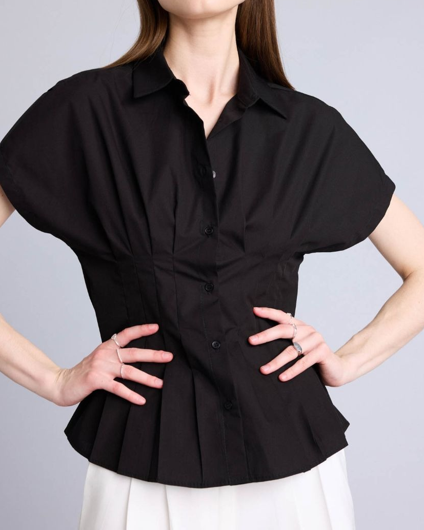 Stretch Twill Pleated Short Sleeve Shirt