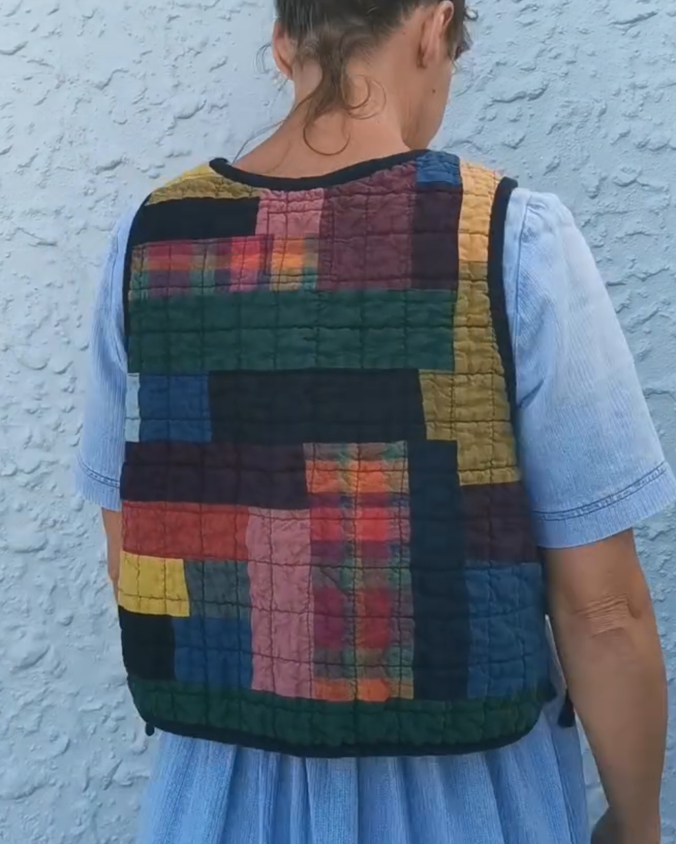 QUILTED VEST - Improv Patchwork with Side Ties