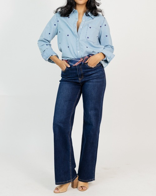 Heart Embroidery Chambray Shirt