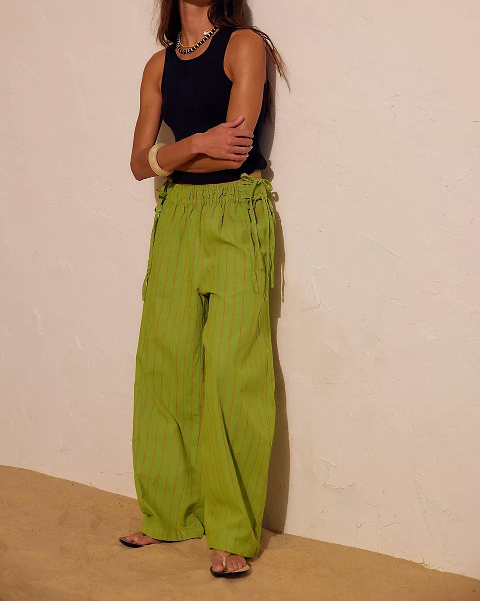 Sun Dazed Cotton-Linen Striped Pants