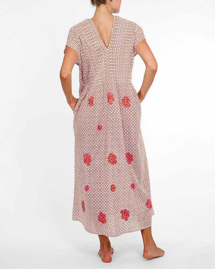 Sea Cale Dress Dotty Mustard Peony Embroidery
