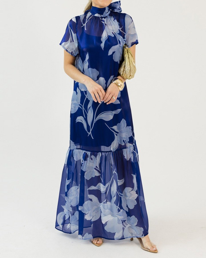 Organza Mockneck Maxi Dress