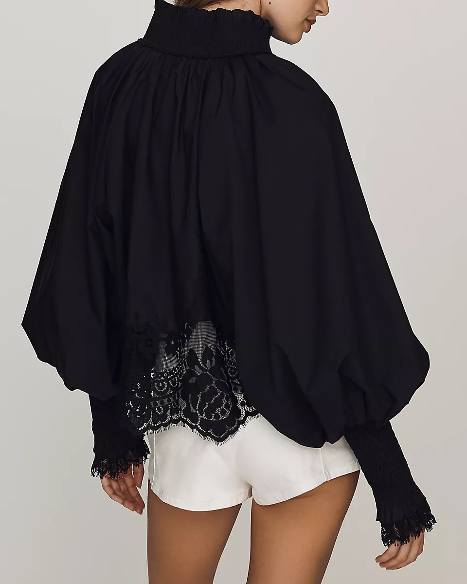 Lace Inset Long-Sleeve Blouse