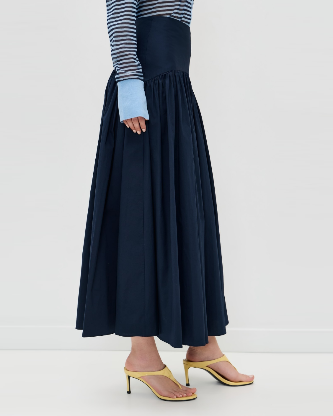 Navy Cotton Poplin Midi Skirt