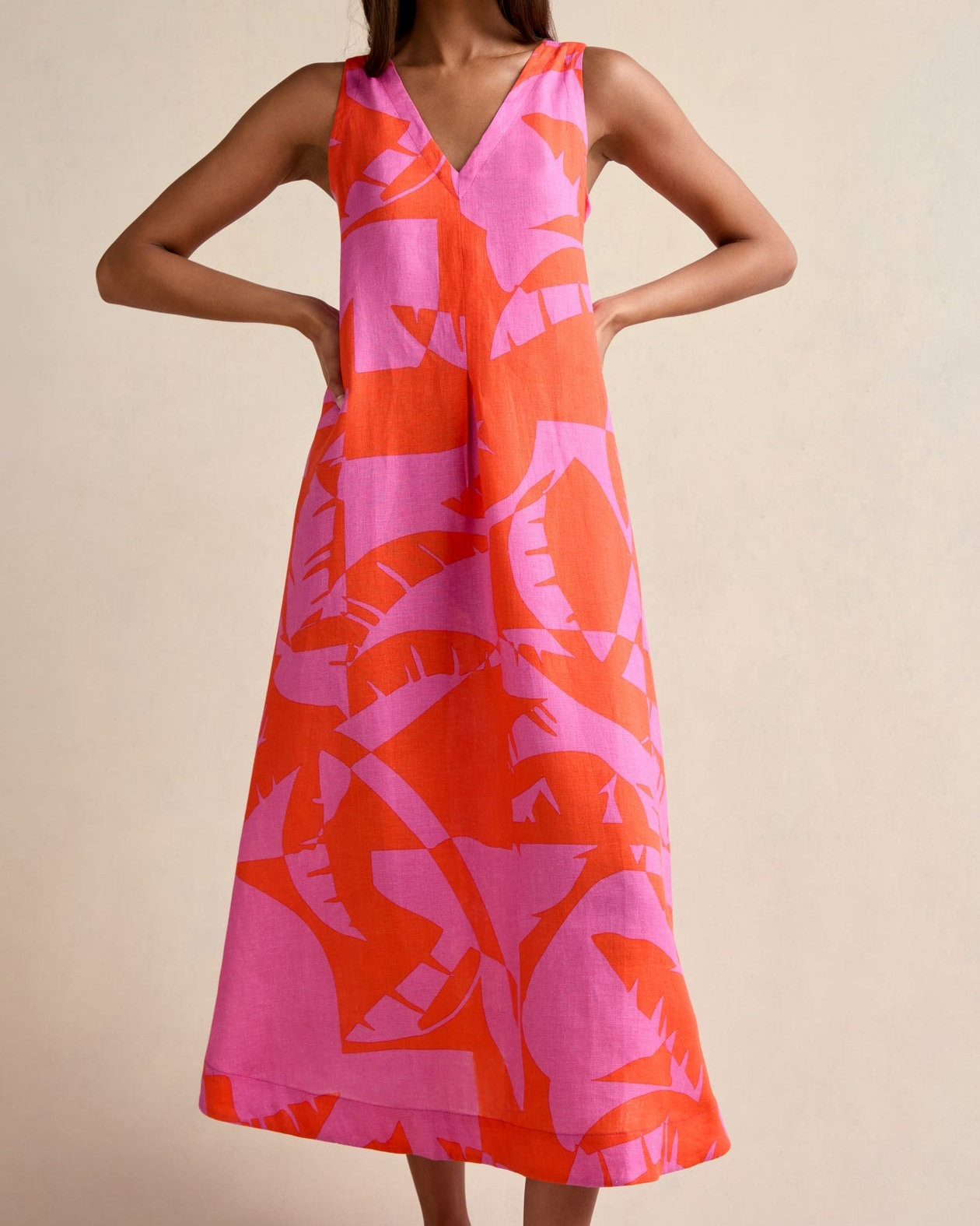 Palm Mirage Sleeveless Linen Dress