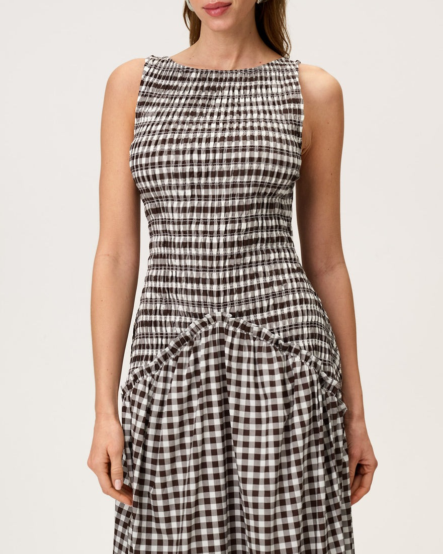 Brown Gingham Sleeveless Dress
