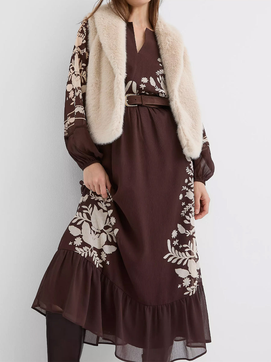 Floral Garland Flounce Maxi Pockets Dress