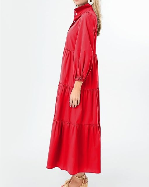 3/4 Sleeve Flowy Tiered Ruffle Dress